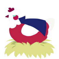 A crimson and white chicken with a head pattern