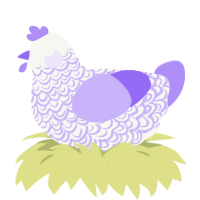 A white and lilac chicken with a double-lace pattern