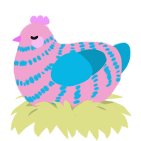 A pink and cerulean chicken with a bar pattern
