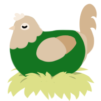 A leaf and beige chicken with a head pattern