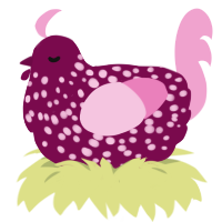 A wine and pink chicken with a speckle pattern