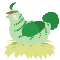 A gluppy and viridian chicken with a half-bar pattern