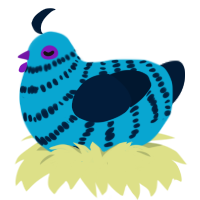 A cerulean and tumblr chicken with a bar pattern