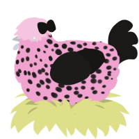 Moomi, a pink and sable chicken with a speckle pattern