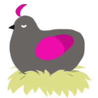 A grey and fuchsia chicken