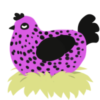 A orchid and black chicken with a speckle pattern