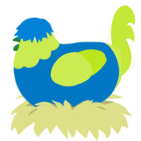 (unnamed), a sapphire and lime chicken with a head pattern