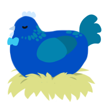 A ultramarine and sea chicken with a neck-speckle pattern