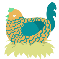 A honey and teal chicken with a lace pattern