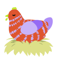 A vermilion and lilac chicken with a bar pattern
