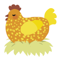A orange and yellow chicken with a speckle pattern