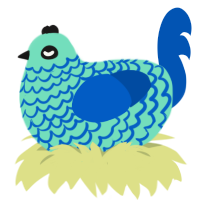 A mint and ultramarine chicken with a lace pattern