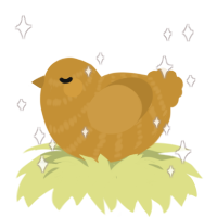 A gold chicken with a bar pattern