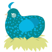 lu, a teal and cerulean chicken with a speckle pattern