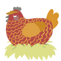 A red and orange chicken with a lace pattern