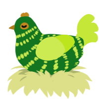 Artichoke, a leaf and lime chicken with a bar pattern