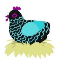 Kuiper, a black and aqua chicken with a lace pattern