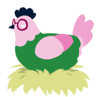 zacharie, a viridian and pink chicken with a head pattern