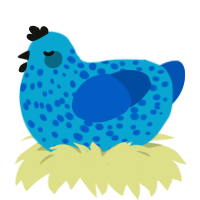 A cerulean and ultramarine chicken with a speckle pattern
