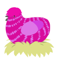 Bubblegum Pop, a fuchsia and orchid chicken with a bar pattern