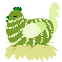 A chartreuse and apple chicken with a bar pattern