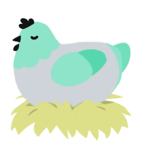 Pastel Miku, a mist and mint chicken with a head pattern