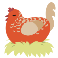 A vermilion and beige chicken with a half-lace pattern