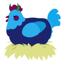 Blueberry, a navy and sky chicken with a head pattern