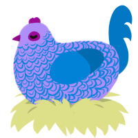 Contrast, a lilac and sapphire chicken with a double-lace pattern