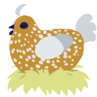A gold and mist chicken with a speckle pattern