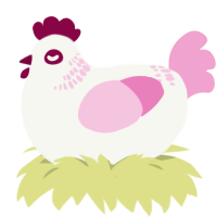 A white and pink chicken with a neck-band pattern