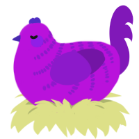 Pansy, a amethyst and violet chicken with a half-bar pattern