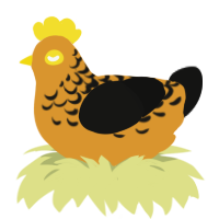 A orange and black chicken with a half-lace pattern