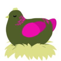 A olive and fuchsia chicken with a neck-band pattern