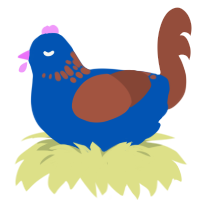 A ultramarine and russet chicken with a neck-speckle pattern
