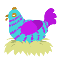 neon lights, a aqua and amethyst chicken with a bar pattern
