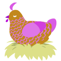 A ochre and orchid chicken with a lace pattern