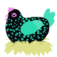 A white and crimson chicken with a speckle pattern