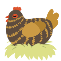 A bark and gold chicken with a bar pattern