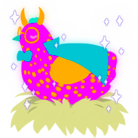 A amethyst and gold chicken with a speckle pattern