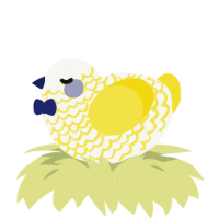 A white and yellow chicken with a lace pattern