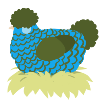 kelpie, a sky and olive chicken with a lace pattern