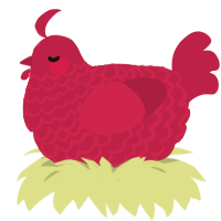 A crimson chicken with a lace pattern