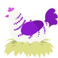 A white and violet chicken with a half-bar pattern