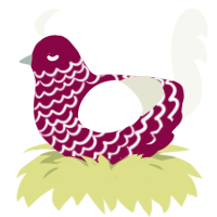 A maroon and white chicken with a lace pattern