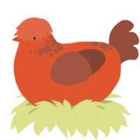 Ideomatic, a vermilion and russet chicken with a neck-speckle pattern