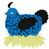 deep blue, a sapphire and black chicken with a speckle pattern