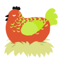 A vermilion and lime chicken with a half-lace pattern