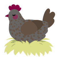 Rotten Apple, a grey and bark chicken with a speckle pattern