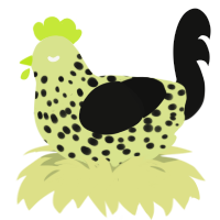 A lemon and black chicken with a speckle pattern